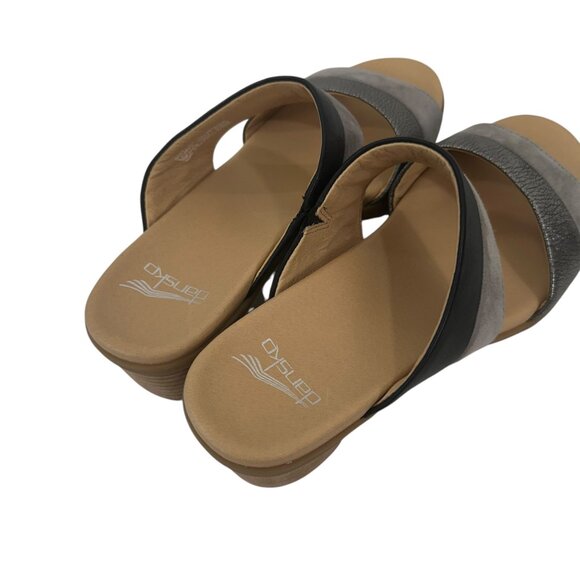Dansko Womens Gray & Black Open-Toe Slide Sandals Size 38 Comfort Block Heels - Picture 9 of 16